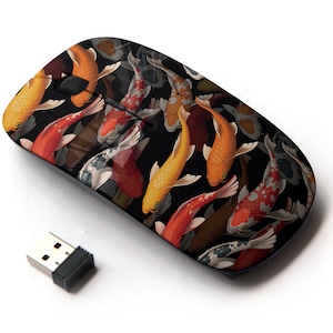 Koi Carps Fish Pattern - Ratón inalámbrico, ratón óptico portátil 2.4G con receptor Nano USB para niños, niños.