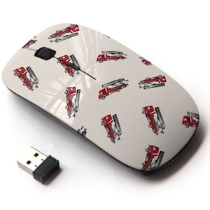 Firetruck Theme Print - Ratón inalámbrico, ratón óptico portátil 2.4G con receptor Nano USB para niños, niños.