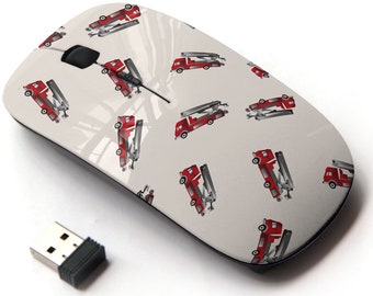 Firetruck Theme Print - Wireless Mouse, 2.4G Portable Optical Mouse with Nano USB Receiver for Kids, Children.