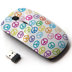 Peace Sign On Print Pattern - Ratón inalámbrico, ratón óptico portátil 2.4G con receptor Nano USB para niños, niños.