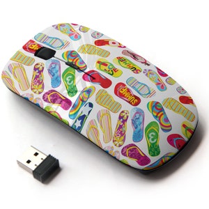 Patrón de chanclas coloridas: mouse inalámbrico, mouse óptico portátil 2.4G con receptor Nano USB para niños, niños.