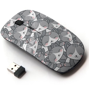 Lindo patrón de impresión de gato Kawaii - Ratón inalámbrico, ratón óptico portátil 2.4G con receptor Nano USB para niños, niños.