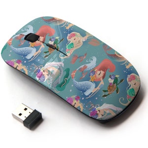 Hermosa impresión de iconos de sirena linda: mouse inalámbrico, mouse óptico portátil 2.4G con receptor Nano USB para niños, niños.