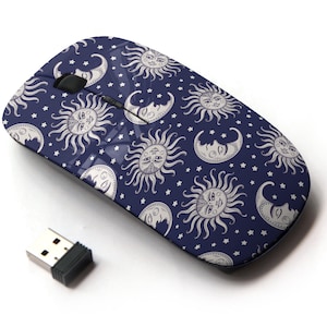 Sun Moon Vintage Pattern - Ratón inalámbrico, ratón óptico portátil 2.4G con receptor Nano USB para niños, niños.