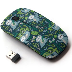 Lindos perezosos en el patrón de impresión: mouse inalámbrico, mouse óptico portátil 2.4G con receptor Nano USB para niños, niños.