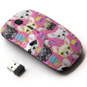 Lindo patrón de impresión de perro francés - ratón inalámbrico, ratón óptico portátil 2.4G con receptor Nano USB para niños, niños.