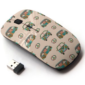 Colorido patrón de impresión hippie camper - ratón inalámbrico, ratón óptico portátil 2.4G con receptor Nano USB para niños, niños.
