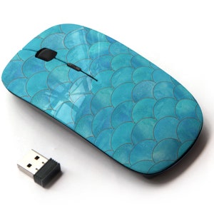 Mermaid Fish Scale Wave Japanese Pattern Print - Ratón inalámbrico, ratón óptico portátil 2.4G con receptor Nano USB para niños, niños.