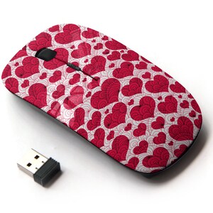 Lovely Valentine Red Hearts Icon Pattern Print - Ratón inalámbrico, ratón óptico portátil 2.4G con receptor Nano USB para niños, niños.