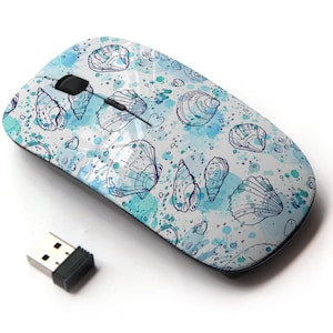 Seashells On Beach Theme Pattern Print - Ratón inalámbrico, ratón óptico portátil 2.4G con receptor Nano USB para niños, niños.