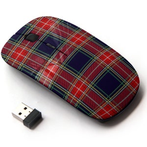 Patrón de impresión tradicional de tartan escocés a cuadros: ratón inalámbrico, ratón óptico portátil 2.4G con receptor Nano USB para niños, niños.