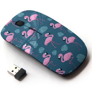 Flamingos Tropical Leaves Pattern - Ratón inalámbrico, ratón óptico portátil 2.4G con receptor Nano USB para niños, niños.