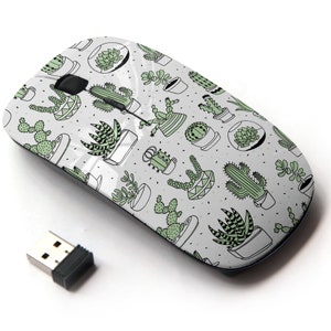 Suculentas Cactus Doodle Pattern Print - Ratón inalámbrico, ratón óptico portátil 2.4G con receptor Nano USB para niños, niños.