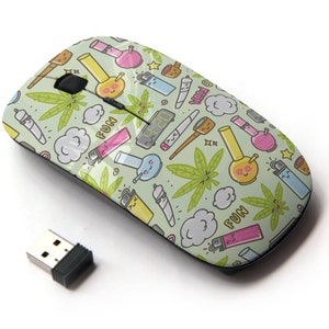 Marijuana Kawaii Cartoon Mix Pattern - Ratón inalámbrico, ratón óptico portátil 2.4G con receptor Nano USB para niños, niños.