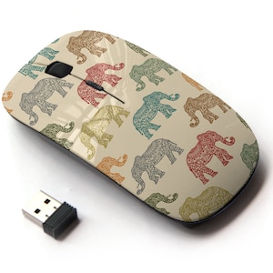 Impresión de iconos de elefantes indios multicolores - Ratón inalámbrico, ratón óptico portátil 2.4G con receptor Nano USB para niños, niños.