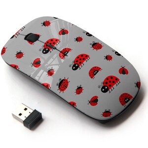 Ladybug Icons Print - Ratón inalámbrico, ratón óptico portátil 2.4G con receptor Nano USB para niños, niños.