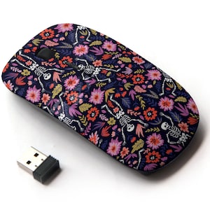 Dancing Skeletons Floral Garden Pattern - Ratón inalámbrico, ratón óptico portátil 2.4G con receptor Nano USB para niños, niños.