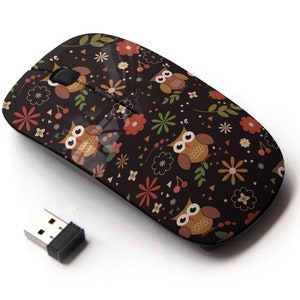 Cute Owls Icons Pattern Print - Ratón inalámbrico, ratón óptico portátil 2.4G con receptor Nano USB para niños, niños.