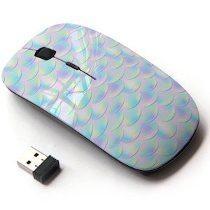 Patrón de impresión de escala de sirena colorida: mouse inalámbrico, mouse óptico portátil 2.4G con receptor Nano USB para niños, niños.