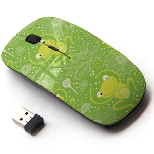 Lindo patrón de huellas de rana: mouse inalámbrico, mouse óptico portátil 2.4G con receptor Nano USB para niños, niños.