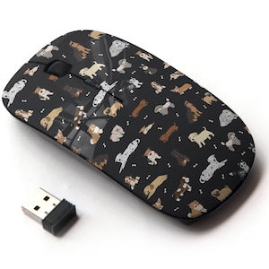 Cartoon Doodle Puppy Dog Pattern - Ratón inalámbrico, ratón óptico portátil 2.4G con receptor Nano USB para niños, niños.
