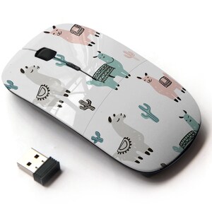 Lama Cactus Icons Pattern Print - Ratón inalámbrico, ratón óptico portátil 2.4G con receptor Nano USB para niños, niños.