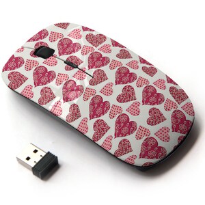 Hermoso patrón de impresión de corazones del Día de San Valentín: mouse inalámbrico, mouse óptico portátil 2.4G con receptor Nano USB para niños, niños.