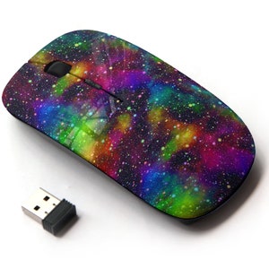 Patrón de nebulosa del universo colorido brillante: mouse inalámbrico, mouse óptico portátil 2.4G con receptor Nano USB para niños, niños.