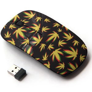 Patrón de marihuana verde - ratón inalámbrico, ratón óptico portátil 2.4G con receptor Nano USB para niños, niños.