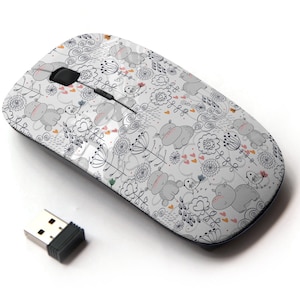 Lindo doodle Hippo Print Pattern - Ratón inalámbrico, ratón óptico portátil 2.4G con receptor Nano USB para niños, niños.
