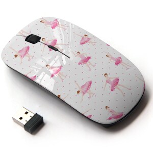 Elegantes bailarinas bailan sobre iconos rosas impresión - ratón inalámbrico, ratón óptico portátil 2.4G con receptor Nano USB para niños, niños.