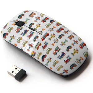 Kids Transportations Toys Icons Print - Ratón inalámbrico, ratón óptico portátil 2.4G con receptor Nano USB para niños, niños.