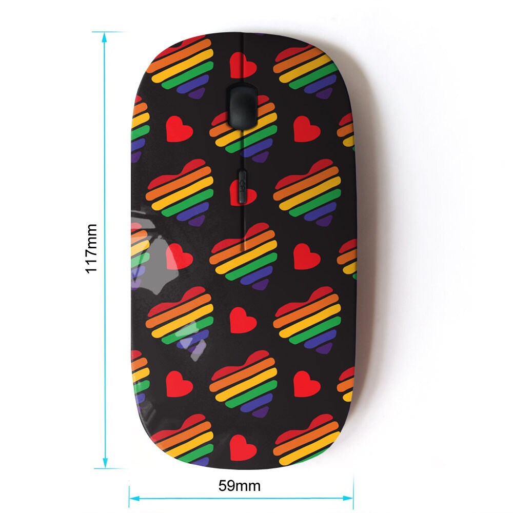 Colorful Gay Rainbow Heart Print Pattern - Wireless Mouse