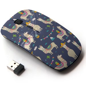 Lindo patrón de alpaca llama de dibujos animados: mouse inalámbrico, mouse óptico portátil 2.4G con receptor Nano USB para niños, niños.