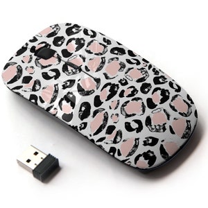 Distressed Black Pink Leopard Pattern Print - Ratón inalámbrico, ratón óptico portátil 2.4G con receptor Nano USB para niños, niños.