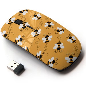 Lindo patrón de abeja - ratón inalámbrico, ratón óptico portátil 2.4G con receptor Nano USB para niños, niños.