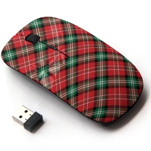 Patrón de impresión de tartán rojo de Navidad - Ratón inalámbrico, ratón óptico portátil 2.4G con receptor Nano USB para niños, niños.