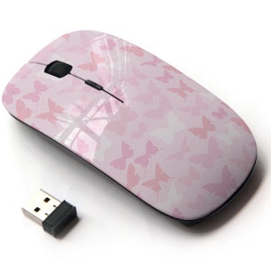Lindo mariposa en patrón de impresión - ratón inalámbrico, ratón óptico portátil 2.4G con receptor Nano USB para niños, niños.