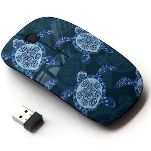 Patrón de tortugas marinas - Ratón inalámbrico, ratón óptico portátil 2.4G con receptor Nano USB para niños, niños.