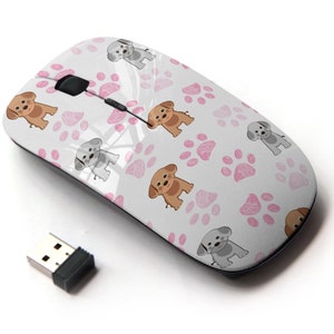 Lindo doodle Dog Paw Prints Pattern - Ratón inalámbrico, ratón óptico portátil 2.4G con receptor Nano USB para niños, niños.