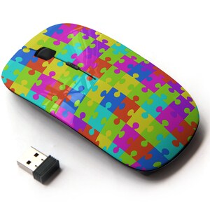 Patrón de rompecabezas colorido - Ratón inalámbrico, ratón óptico portátil 2.4G con receptor Nano USB para niños, niños.