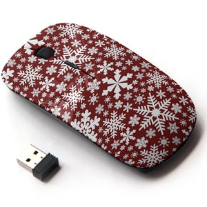 Hermosa impresión de iconos de copos de nieve navideños: mouse inalámbrico, mouse óptico portátil 2.4G con receptor Nano USB para niños, niños.