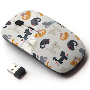 Lindos gatos iconos imprimir - ratón inalámbrico, ratón óptico portátil 2.4G con receptor Nano USB para niños, niños.