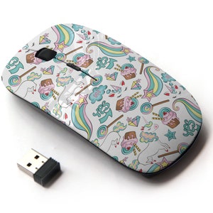 Patrón de unicornios coloridos: mouse inalámbrico, mouse óptico portátil 2.4G con receptor Nano USB para niños, niños.