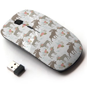 Hermoso patrón de impresión de flores de alce - ratón inalámbrico, ratón óptico portátil 2.4G con receptor Nano USB para niños, niños.