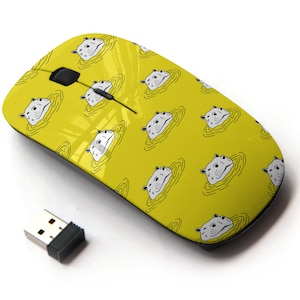 Hippo Hippopotamus Icon Print - Ratón inalámbrico, ratón óptico portátil 2.4G con receptor Nano USB para niños, niños.