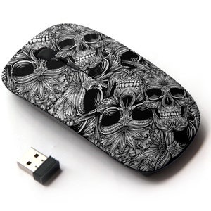 Tattoo Skull On Pattern - Ratón inalámbrico, ratón óptico portátil 2.4G con receptor Nano USB para niños, niños.