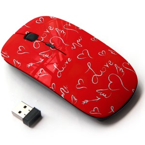 Hearts Valentines Day Love Pattern - Ratón inalámbrico, ratón óptico portátil 2.4G con receptor Nano USB para niños, niños.