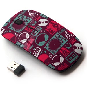 Mezcle música de Dj en el patrón de impresión: mouse inalámbrico, mouse óptico portátil 2.4G con receptor Nano USB para niños, niños.