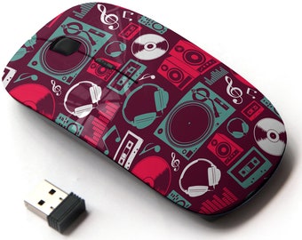 Mix Dj Music On Print Pattern - Wireless Mouse, 2.4G Portable Optical Mouse with Nano USB Receiver for Kids, Children.